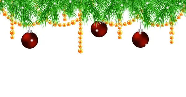 Christmas Fir Decoration Baubles Golden Beads Garland Festive Winter Holiday — Stock Vector