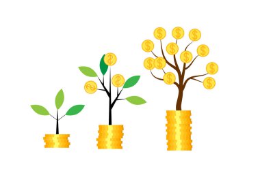 Para Ağacı Büyüyen Finans Konsepti. Bankacılık ve gelir yönetimi konsept vektörü