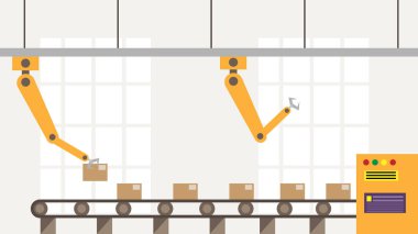 Parsel Tasnif Merkezi 'ndeki robotlar. Paket sıralama merkezi ve seri üretim konsepti