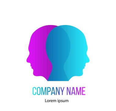 İki üst üste binen Mavi ve Mor Psikoloji Logosu Fikri. Beyin fırtınası ve iş konuşma konsepti vektör sanatı