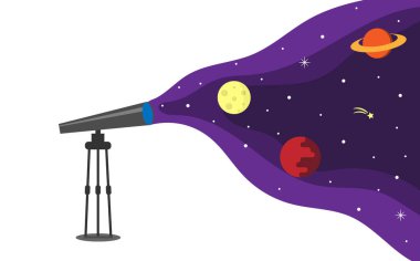 Teleskop Uzay Düz Tarzı İzliyor. Bilim ve teknoloji konu vektör sanatı