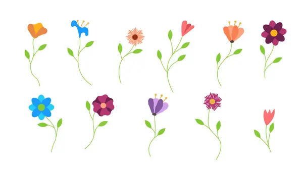 Stock vector Flat Style Flowers Set. Nature plants and meadows concept vector