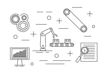 Fabrika Assembly Line Art. Endüstri ve teknoloji kavram vektörü
