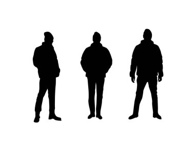 Kış Giysileri ve Şapkalı Adam 'ın Silueti. Anorak izole edilmiş genç erkek.