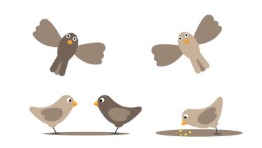 Serçe Sürüsü Düz Tarzı. Kuşlar doğa ve hayvanlar konsept vektörü