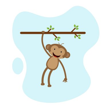 Ormandaki Ağaçta Asılı Mutlu Maymun Karakteri. Hayvanlar ve vahşi yaşam konsepti taşıyıcısı