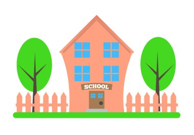 Yard and Fence 'le Şirin Pembe Okul Binası. Çocuklar için eğitim ve öğrenim olanakları