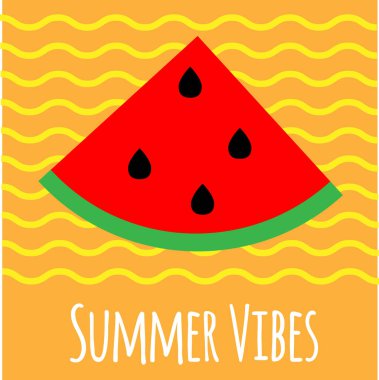 Summer Vibes Karpuz ve Kumsal Kumu. Boş zaman ve tatil konsepti vektörü