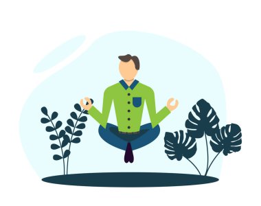 Lotus Poz Veren Adam Meditasyon Yapıyor. Meditasyon ve zihin konsept vektörü