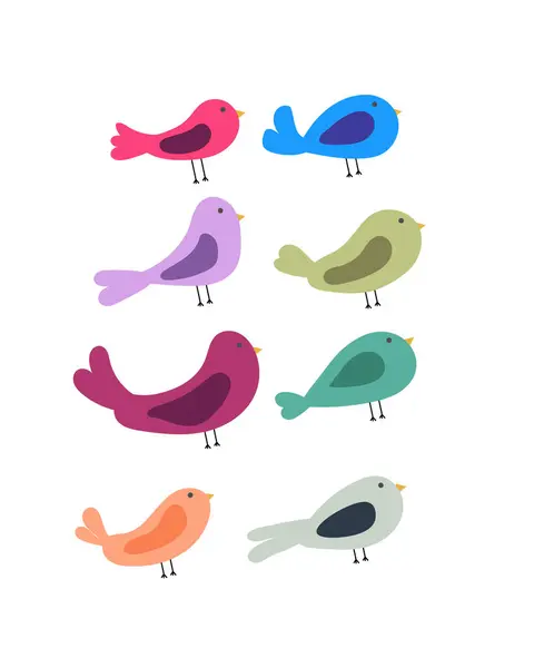 Sada Ručně Kreslených Ptáků Vtipné Kreslené Jako Sbírka Ptáků — Stockový vektor