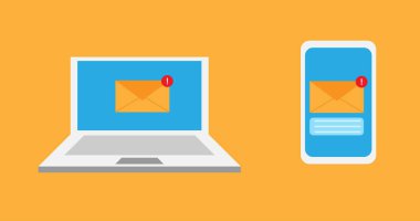 Yeni Mesajlı Bilgisayar ve Akıllı Telefon. Bilgisayar ve internet bağlantı konsepti vektörü