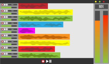 Dijital Ses Çalışma İstasyonu Arayüzü. Ses ve müzik üretim konsept vektörü sanatı
