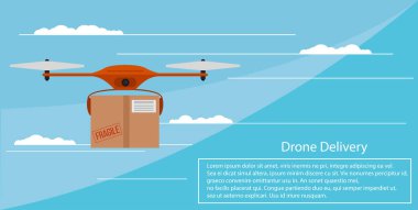 Gök 1 'deki Parsel' le İHA Teslimat Servisi. Modern teknoloji ve post vektör sanatı