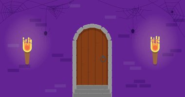 Düz Fener Tarzı Zindan Kapısı. Korku ve tarih konsept vektör sanatı