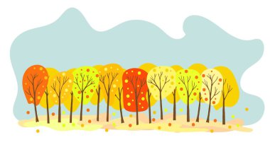 Elle çizilmiş ağaçlar ve doğa ve manzara konsept vektörüyle sonbaharda orman