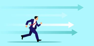 İş adamı bir amaca doğru koşuyor. İş yapma ve başarı konsept vektörü