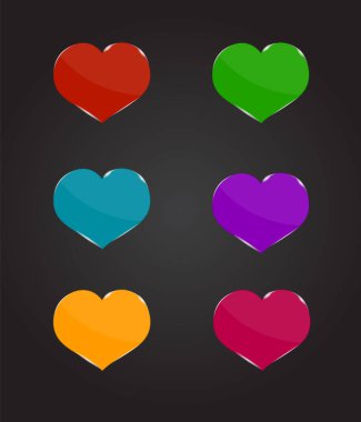 Glass Hearts Farklı Renkler Sevgi İlişkisi ve dekoratif öğeler konsepti vektörü