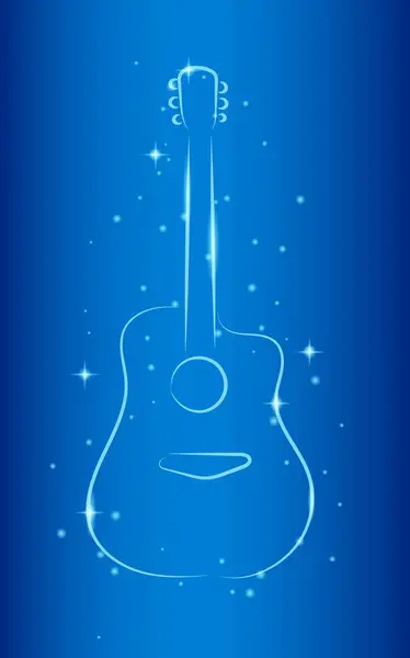 Parlak Parlak Mavi Arkaplanda Gitar Silueti. Sanat ve eğlence sektörü konsept vektörü