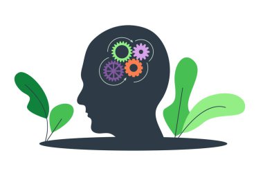 İnsan Kafası ve Vites Aracı Psikolojisi. Zihin ve hafıza fonksiyonu konsept vektörü