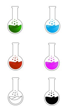 Laboratuvar Beakers Farklı Renkler ve Taslaklar Ayarladı. Bilim ve tıp konsept vektörü