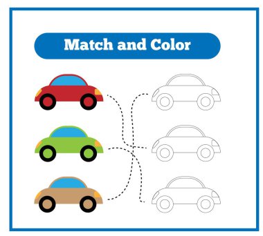Bir çocuk için Match and Color Cars oyunu. Küçük çocuklar için renk testi