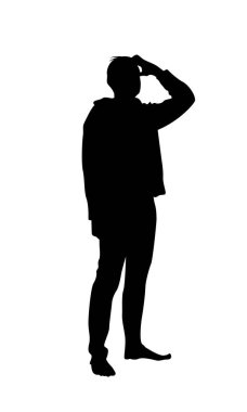 Kafasını kaşıyan bir adamın silueti. İnsanlar, durumlar ve duygu konsepti vektör sanatı