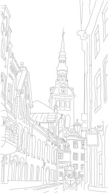 Yaşlı Tallinn Street Sketch. Ortaçağ şehirleri ve kasabaları konsept vektör sanatı