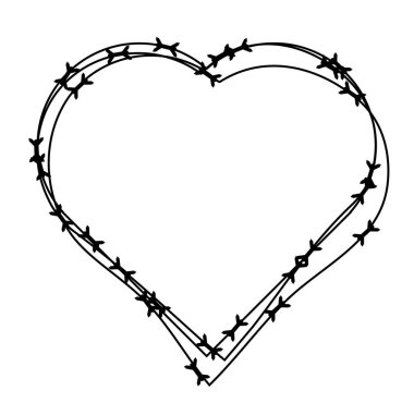 Dikenli Tel Kalp, Beyaz 'da izole edildi. Kırık ilişkinin ve tıbbi kalp sorunlarının soyut temsili