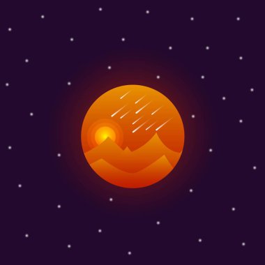 Çöl ve Kavurucu Güneş 'li Kızıl Ateşli Peri Masalı Gezegeni. Fantezi ve bilim kurgu uzay nesneleri ve uzak evren