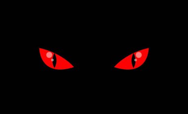 Karanlıktaki Korkunç Kırmızı Canavar Hayvan Gözü. Şeytani yaratık ya da gece avlanan vahşi kedi.