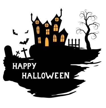 Fırça Kalesi ve Korkunç Mezarlıkla Cadılar Bayramı Posteri 'niz kutlu olsun. Korku ve ulusal tatil konsepti taşıyıcısı