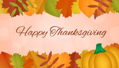 Mutlu Şükran Günleri Sonbahar Yaprakları Çerçevesi ve Bokeh Özgeçmişi. Mevsimlik tatiller ve sonbahar çerçeve konsept vektörü