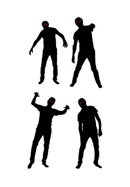 Parlayan Gözlü Korkunç Zombilerin siluetleri. Ulusal bayram konsept vektörü