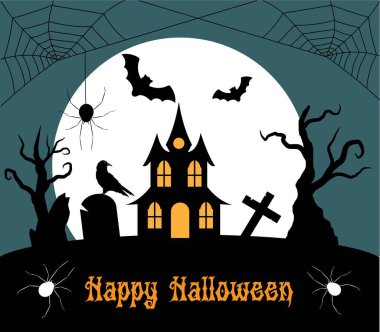 Korkunç Ev Örümcekleri ve Yarasalarıyla Mutlu Cadılar Bayramı Afişleri. Mevsimlik ulusal tatil ticari illüstrasyonları