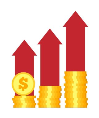 Oklu Para Yığını Geliri Artıyor. Büyüyen gelir ve ticaret kavramı vektörü