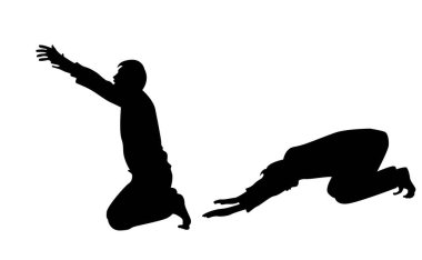 Dua eden bir adamın silueti. İnanç ve din konsepti sanatı