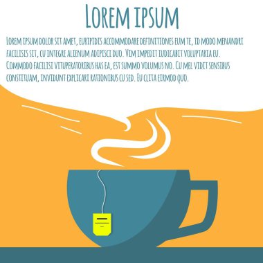 Poşetli çay fincanı. Sıcak içecekler ve içecekler konsept vektör sanatı
