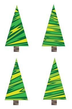 Soyut Modern Yeşil Ladin Ağaçları Set. Doğa bitkileri ve ağaçlar konsept vektörü