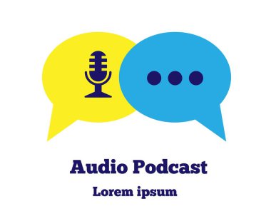 Speech Bubbles ve Mikrofon ile Ses Podcast Teması. Görsel ve işitsel medya ve eğlence sektörü konsept vektör sanatı