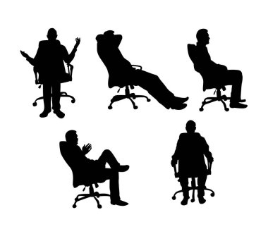 Ofis Müdürü Siluet 'te oturan iş adamı. Halk, mesleki meslek ve iş etkinliği kavramı