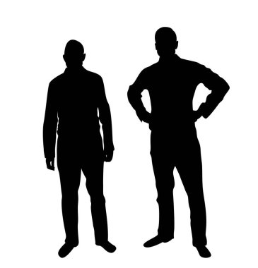 Ayakta Duran Poz 'daki Adamın Silueti Beyazın Üzerinde İzole Edildi. İş adamları ve figürler konsept vektörü