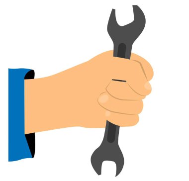 Hand Holding a Wrench. Work tools and industry concept vector art. Repair and household work. clipart