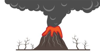 Volkan Düz Stili 'ni gökyüzünde dumanla patlatmak. Doğa felaketleri ve felaketler konsept vektör sanatı