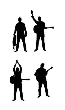 Sahne Gitaristi Gitar Çalıyor ve Seyirciyle Etkileşiyor. Performans sanatı ve konser müzisyeni aktivite konsepti vektörü