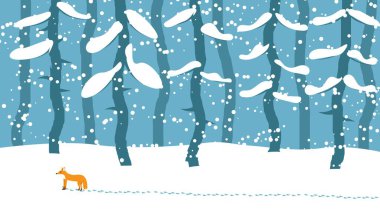 Fox in a Winter Forest. Nature and wildlife background vector illustration. Cold season and time of the year. clipart