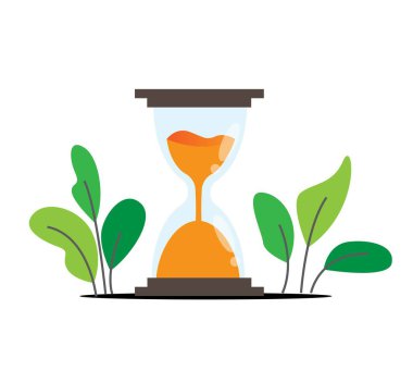 Kum saati, beyaz kumla izole edilmiş. Zaman ölçüm retro cihazları vektör sanatı