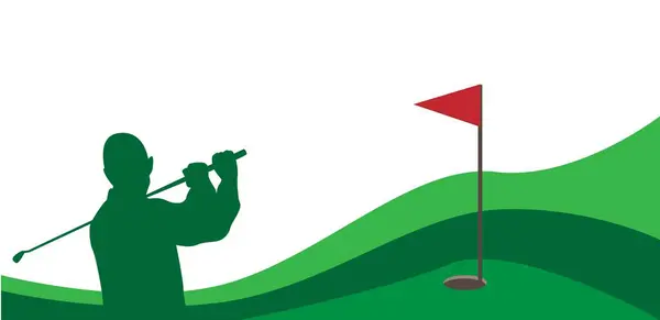 Pist Tasarım Şablonunda Golf oynayan Bir Adamın Silueti. Spor ve açık hava aktiviteleri vektör sanatı. Web sayfası ve sayfa şablonu