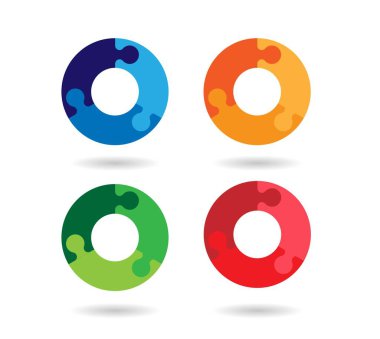 Yapboz Yapboz Çemberi Beyaz Renkler 'de izole edildi. Bilmeceler, grafik tasarım kaynakları ve element vektör sanatı