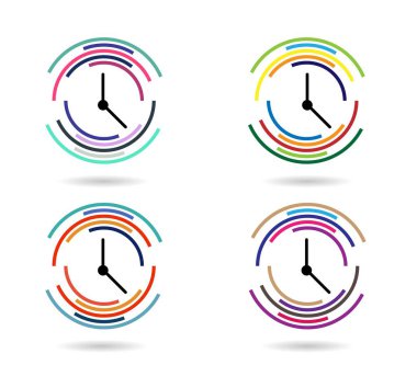 Soyut Saat Farklı Renkleri Gösterme Zamanı. Zaman ölçümü, modern teknoloji ve iş planlama vektör sanatı