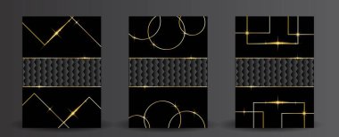 Hexagon Şekil Çerçeve Seti ile Altın ve Siyah Arkaplan. Arkaplan ve dokular, grafik tasarım elemanları vektör sanatı